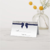 Faux Silver Sequins Navy Bow Place Card (Voorkant)