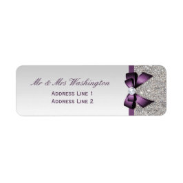 Faux Silver Sequins Paarse boog en diamant Etiket