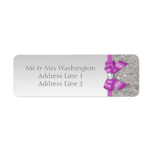 Faux Silver Sequins Radiant Orchid Bow and Diamond Etiket