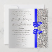 Faux Silver Sequins Royal Blue Bow Wedding Kaart (Achterkant)