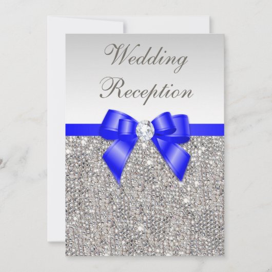 Faux Silver Sequins Royal Blue Wedding Reception Kaart (Voorkant)