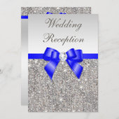 Faux Silver Sequins Royal Blue Wedding Reception Kaart (Voorkant / Achterkant)