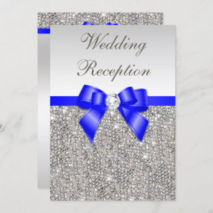 Faux Silver Sequins Royal Blue Wedding Reception Kaart