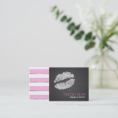 Faux Silver Shine Lips Pink White Stripes Chic Visitekaartje (Staand voorkant)