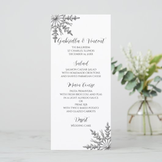 Faux Silver Snowflakes Menu Mariage d'hiver (Debout devant)