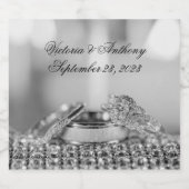 Faux Silver Wedding Elegant Name Date Script Sparkling Wijnetiket (Enkel label)