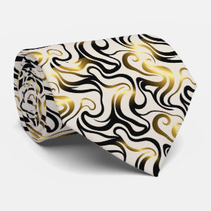 Faux soie cravate Noir, Blanc + Abstrait Or