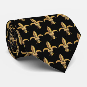 Faux soie cravate noire et or fleur de lis de luxe
