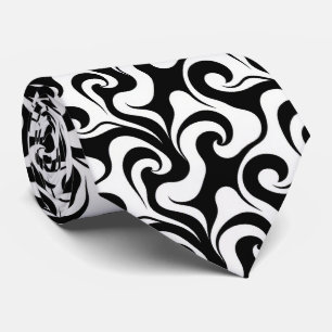 Faux soie cravate Tourbillon abstrait noir et bl