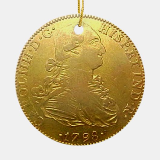Faux Spain Gold Doubloon kerstversiering Keramisch Ornament (Voorkant)