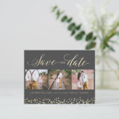 Faux Sparkle 3 Photo Enregistrer la date Carte pos (Debout devant)