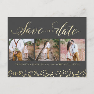 Faux Sparkle 3 Photo Save the Date Briefkaart