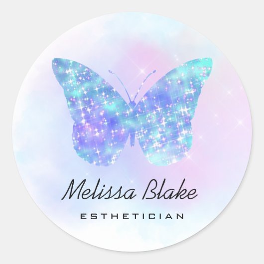 ·Faux Sparkle Blue Butterfly logo Ronde Sticker (Voorkant)
