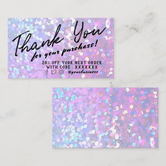 Faux Sparkle paarse dank u kortingskaart Visitekaartje (Voorkant / Achterkant)