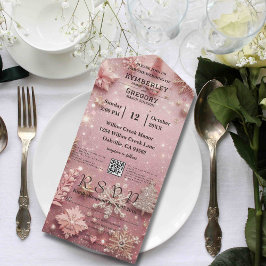 Faux Sparkle Shimmer Roze Zilveren Kerst QR Code All In One Uitnodiging