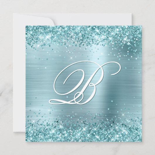 Faux Sparkly Aqua Blauwgroen Glitter Bleke Blauwe  Kaart (Voorkant)