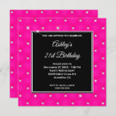 Faux Sparkly Diamond Tufted Hot Pink 21st Birthday Kaart (Voorkant / Achterkant)