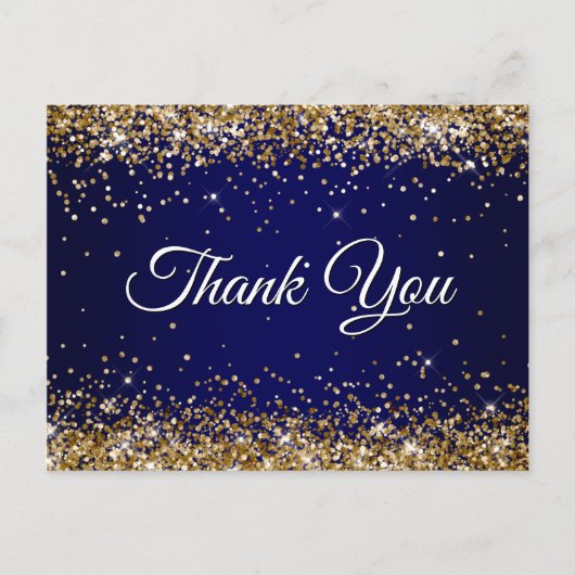 Faux Sparkly Gold Glitter Navy Blue Hartelijk dank Briefkaart (Voorkant)
