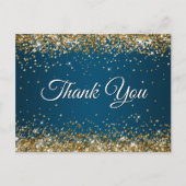 Faux Sparkly Gold Glitter Ocean Blue Hartelijk dan Briefkaart (Voorkant)