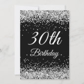 Faux Sparkly Silver Glitter Black 30th Birthday Kaart (Voorkant)