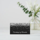 Faux Sparkly Silver Glitter Black Visitekaartje (Staand voorkant)
