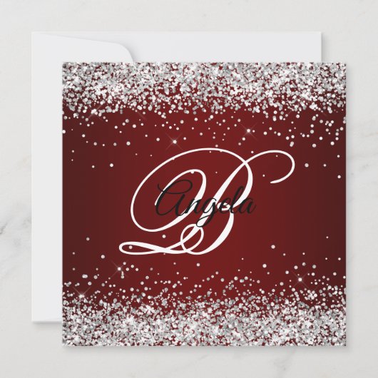 Faux Sparkly Silver Glitter Burgundy Ombre Kaart (Voorkant)