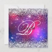 Faux Sparkly Silver Glitter Celestial Hot Pink Kaart (Voorkant)