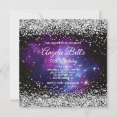 Faux Sparkly Silver Glitter Celestial Paars Kaart (Achterkant)