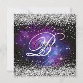 Faux Sparkly Silver Glitter Celestial Paars Kaart (Voorkant)