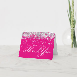 Faux Sparkly Silver Glitter Hot Pink Bedankkaart