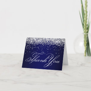 Faux Sparkly Silver Glitter Navy Blue Bedankkaart
