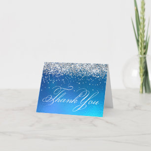 Faux Sparkly Silver Glitter Ocean Ombre Folie Bedankkaart