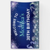 Faux Sparkly Zeemeermin Glitter Blauwe Oceaan Mono Spandoek (Verticaal)