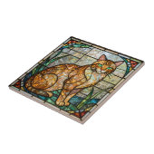 Faux Stained Glass Orange Ginger Tabby Cat Art Tegeltje (Zijkant)