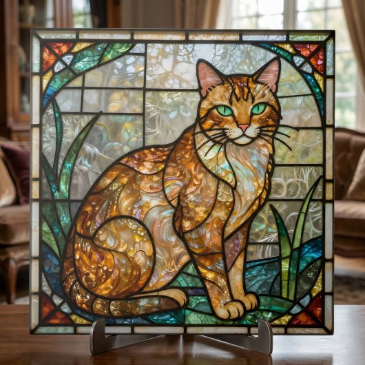 Faux Stained Glass Orange Ginger Tabby Cat Art Tegeltje