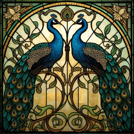 Faux Stained Glass Twin Mirrored Peacocks Tissuepapier