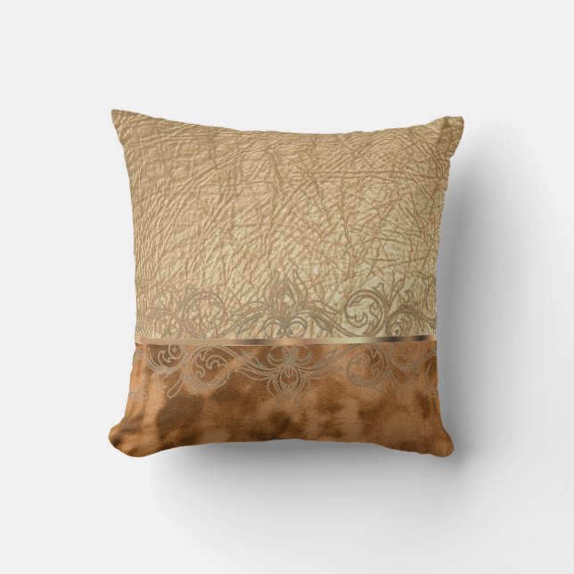 Faux Tan Leather & Suede Texture Design Kussen (Voorkant)