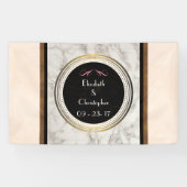 Faux Taupe Marmer met Zwart en Gouden Bruiloft Spandoek (Horizontaal)