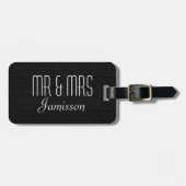 Faux Textured Black Burlap MR en MRS Bagagelabel (Voorkant horizontaal)