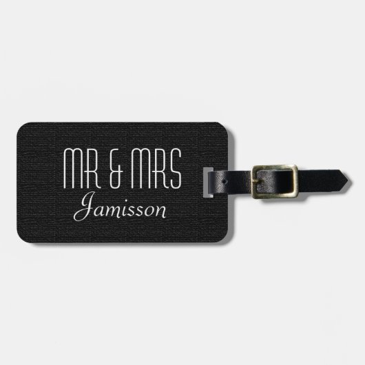 Faux Textured Black Burlap MR en MRS Bagagelabel (Voorkant horizontaal)