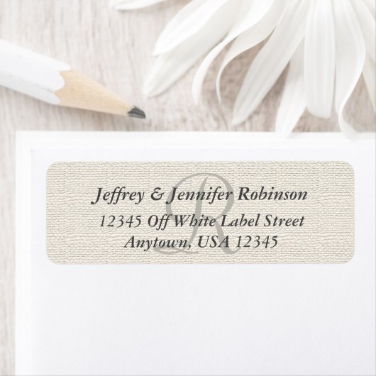 Faux textured Burlap Off White, Monogram Address Etiket (Insitu)