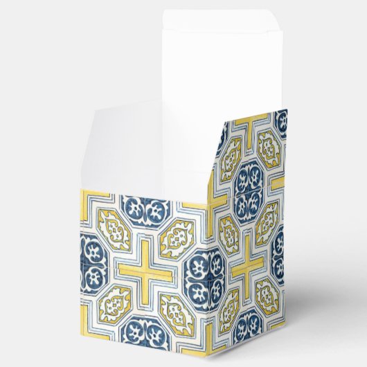 Faux Tile Pattern Yellow and Blue Party Favor Box Bedankdoosjes (Geopend)