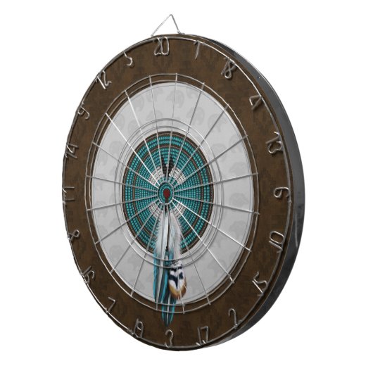 Faux Tooled Leather & Native American Beadwork Dartbord (Voorkant Rechts)