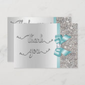 Faux Turquoise Bow Silver Sequins Merci Mariage (Devant / Derrière)