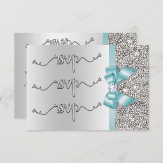 Faux Turquoise Bow Silver Sequits Mariage RSVP (Devant / Derrière)