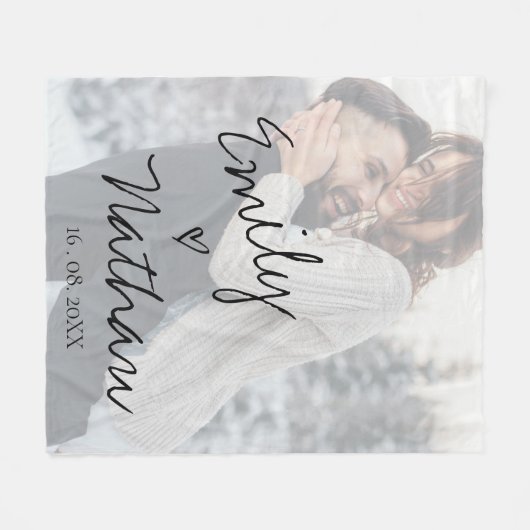 Faux Vellum Effect Foto Weddenschap Datum Aangepas Fleece Deken (Voorkant (Horizontaal))