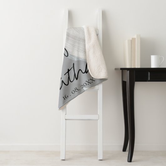 Faux Vellum Effect Foto Weddenschap Datum Aangepas Sherpa Deken (In situ)