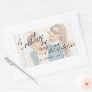 Faux Vellum Effect Foto Weddenschap Rechthoekige Sticker