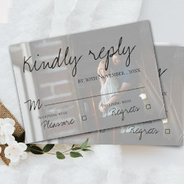 Faux Vellum Effect Foto Wedding RSVP Kaart