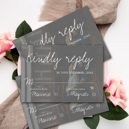 Faux Vellum Effect Fotoscript Elegant Wedding RSVP Kaartje